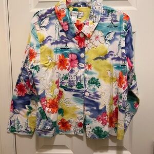 Coldwater Creek Vibrant Floral Scenic Blouse